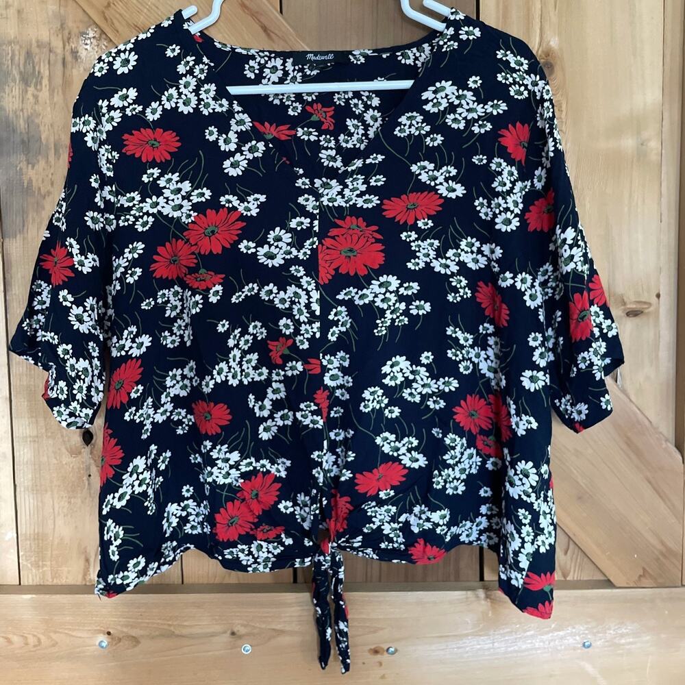 Madewell Women's Floral Crop Top Tie Dolman Sleeve, Beach, Cottage, Boho SZ 2X